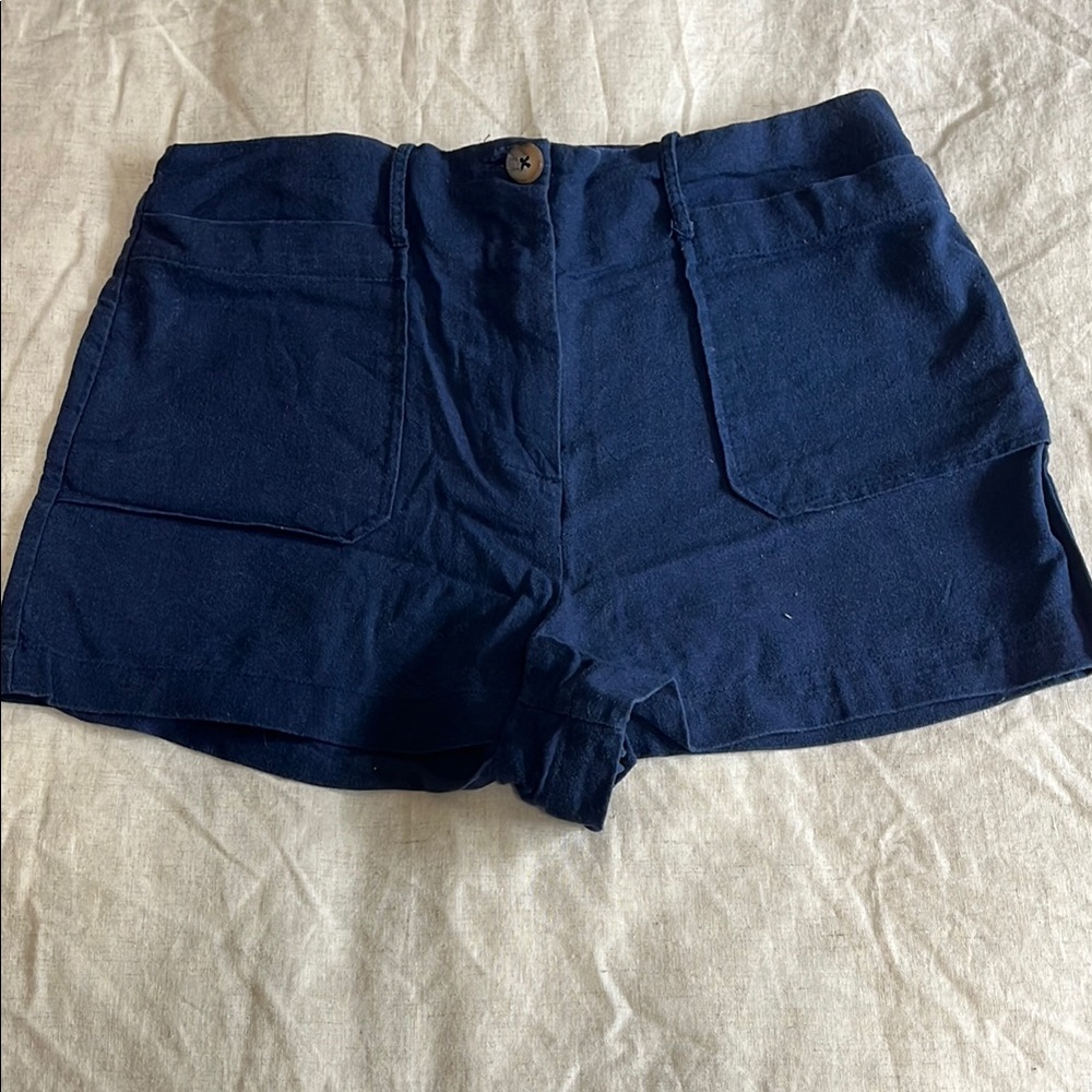 Socialite Blue High Waist Linen Shorts